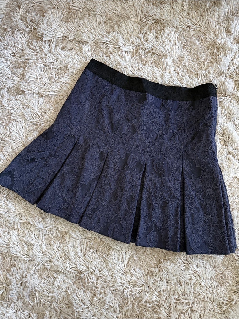 Rebecca Taylor Navy Pleated Jacquard Mini Skirt Size 4
